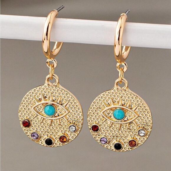 Eye Earrings Multicolor Stones N1056 - Picture 2 of 4